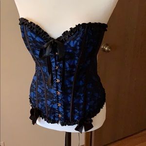 Black lace cobalt blue XL lace up corset